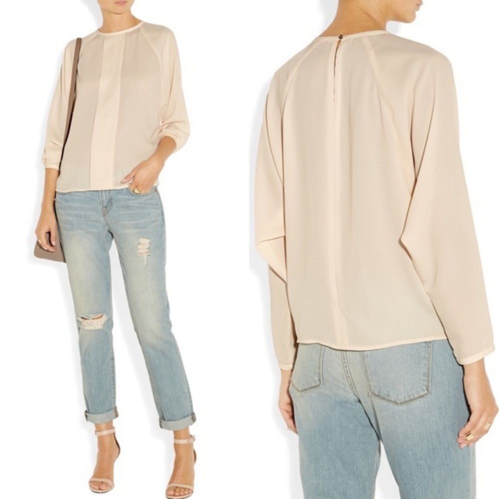 J Brand- Luciana Cream Pleated Sheer Blouse XS